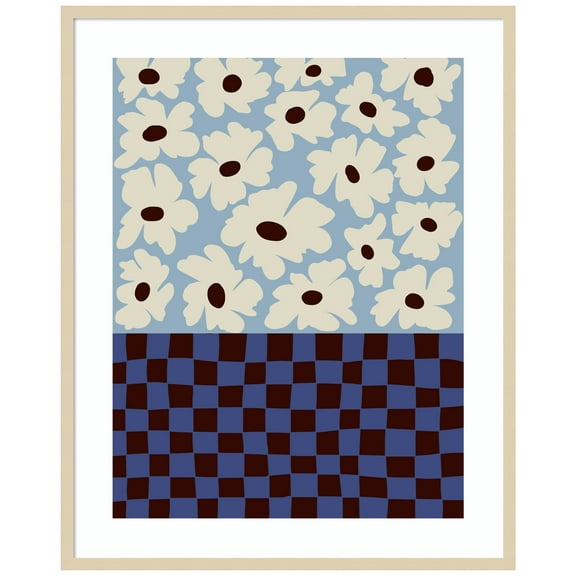 Amanti Art Checkerboard Flowers Wood Framed Wall Art Print
