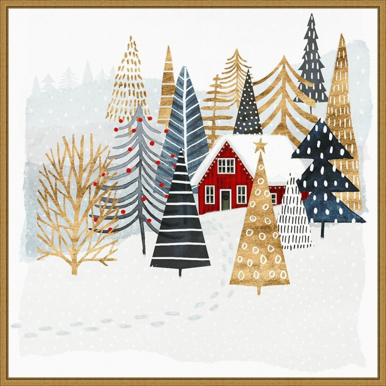 22" x 22" Gold Framed Christmas Chalet Canvas Wall Art