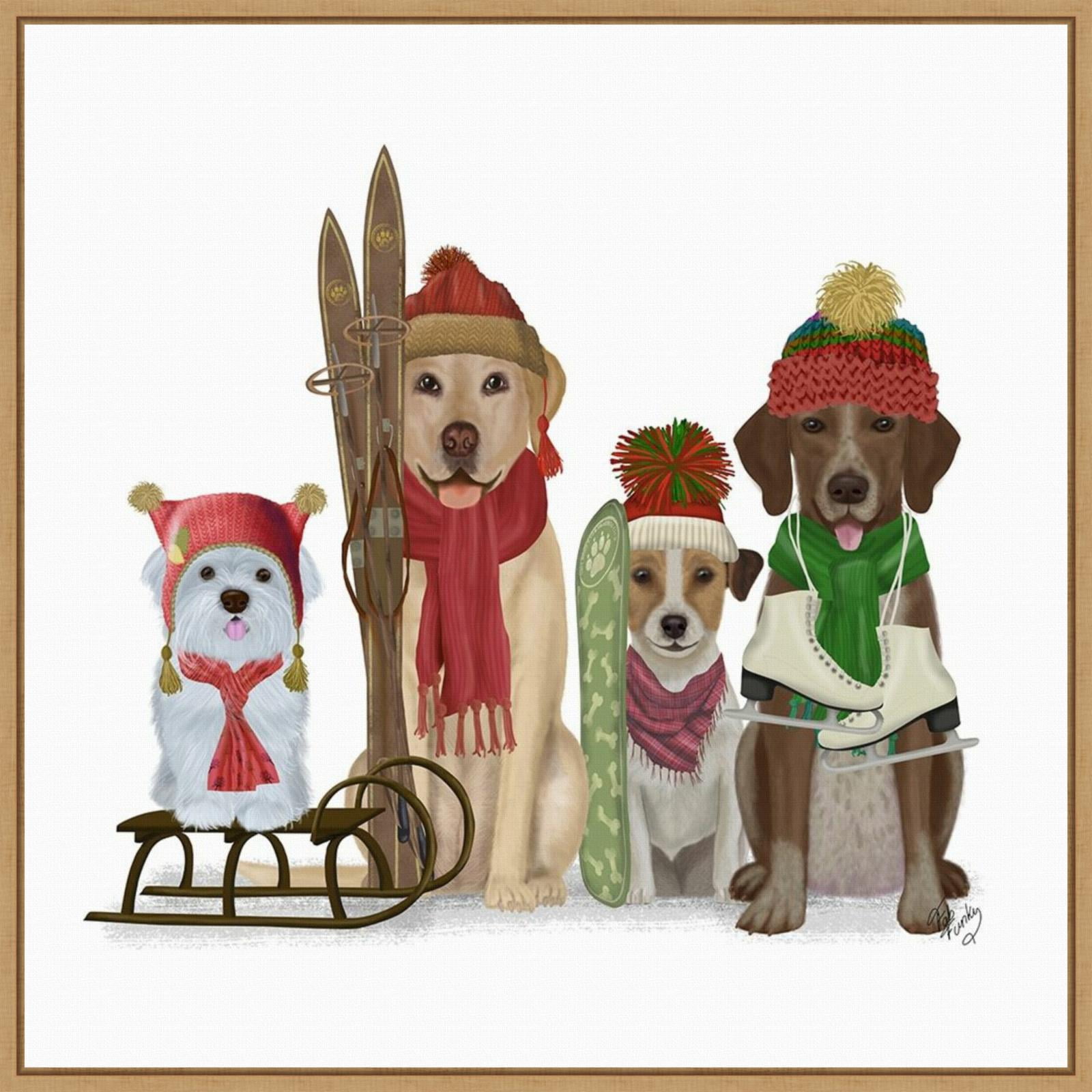 Amanti Art Christmas Dogs Winter Sports Fans Framed Canvas Wall Art Print