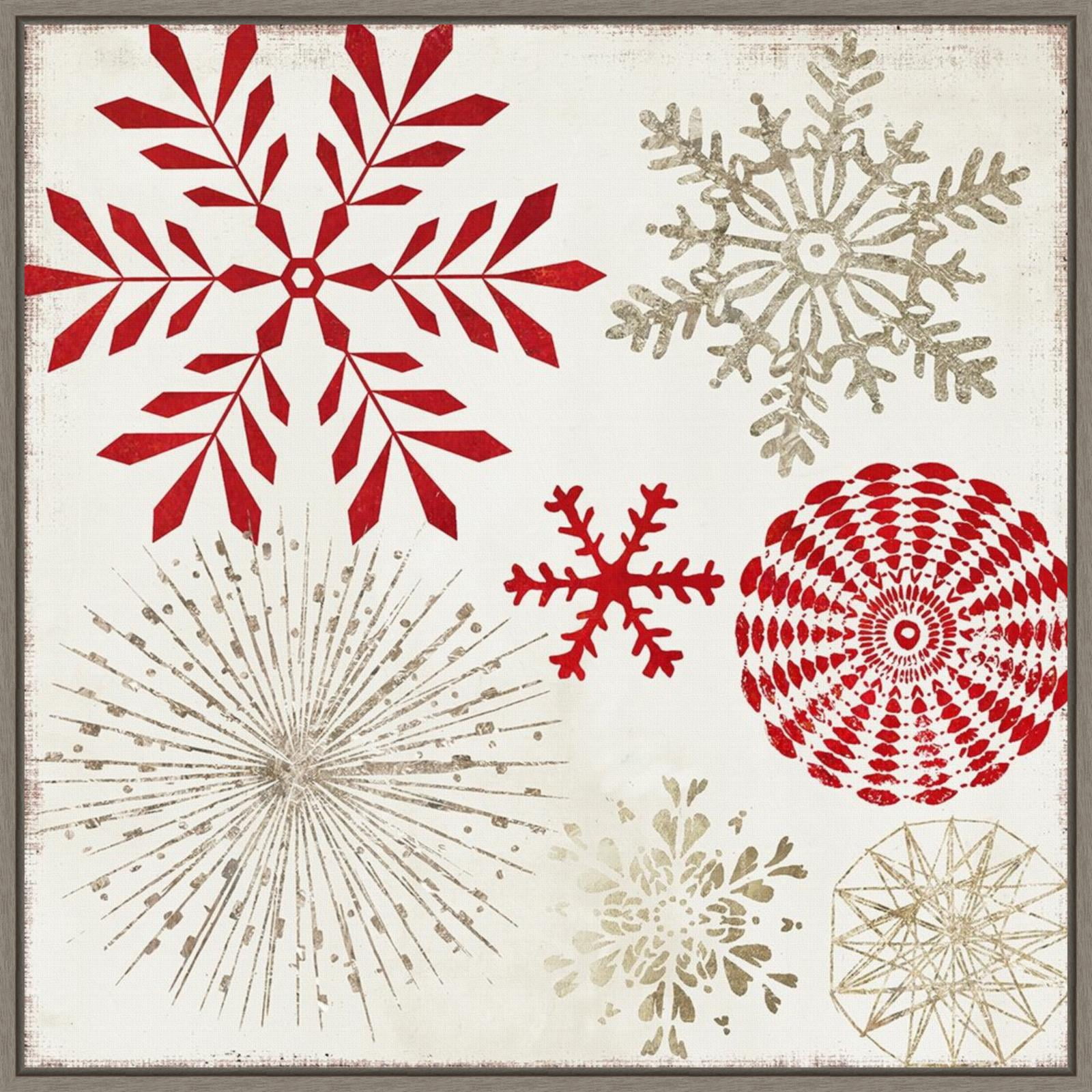 Christmas Snowflakes Red and Beige Canvas Wall Art