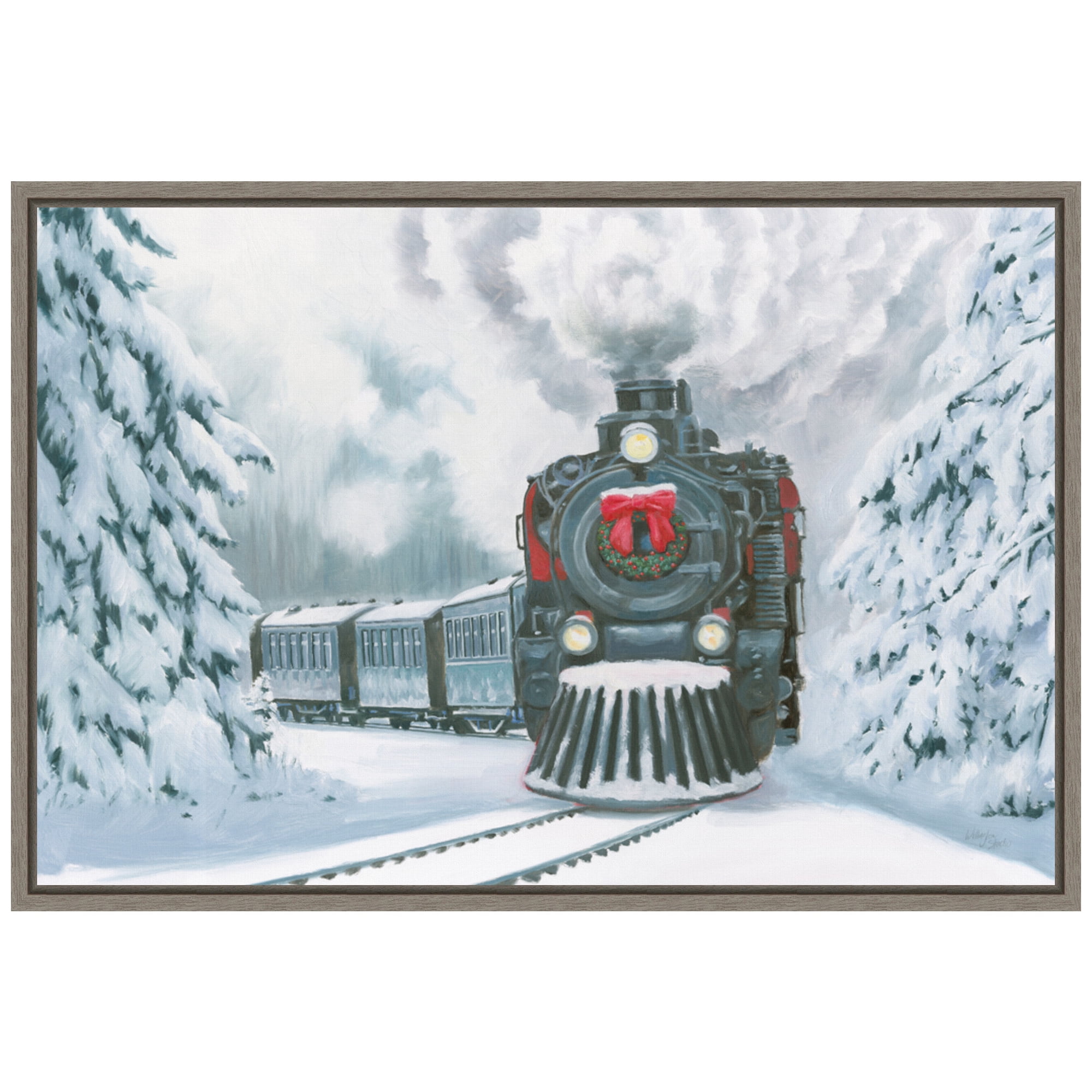 Christmas Train Snowy Landscape Canvas Wall Art Print