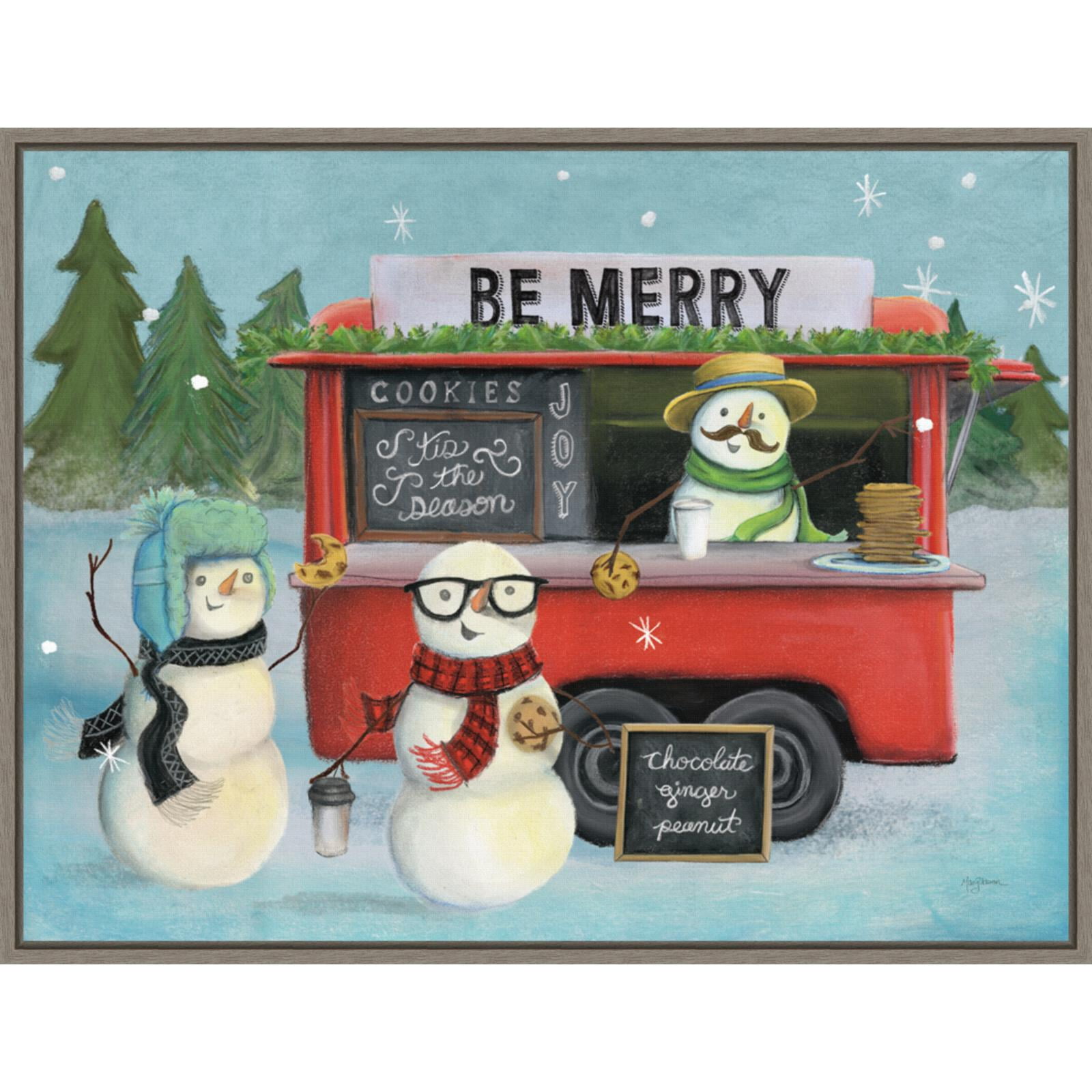 Be Merry Christmas Snowman Framed Canvas Print
