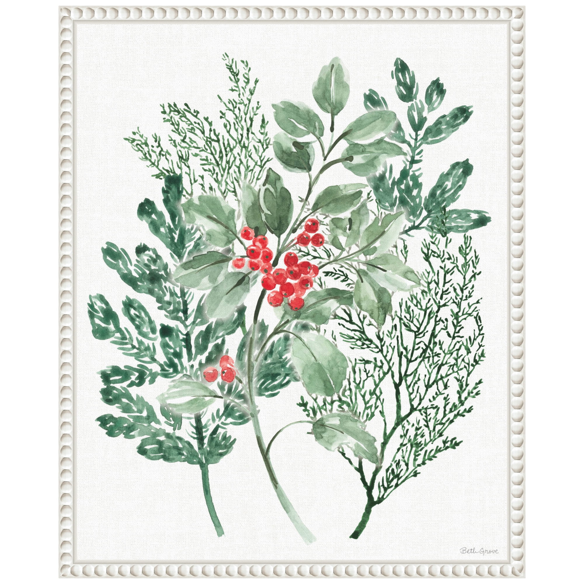 Classic Holly Green and Red Framed Canvas Wall Art