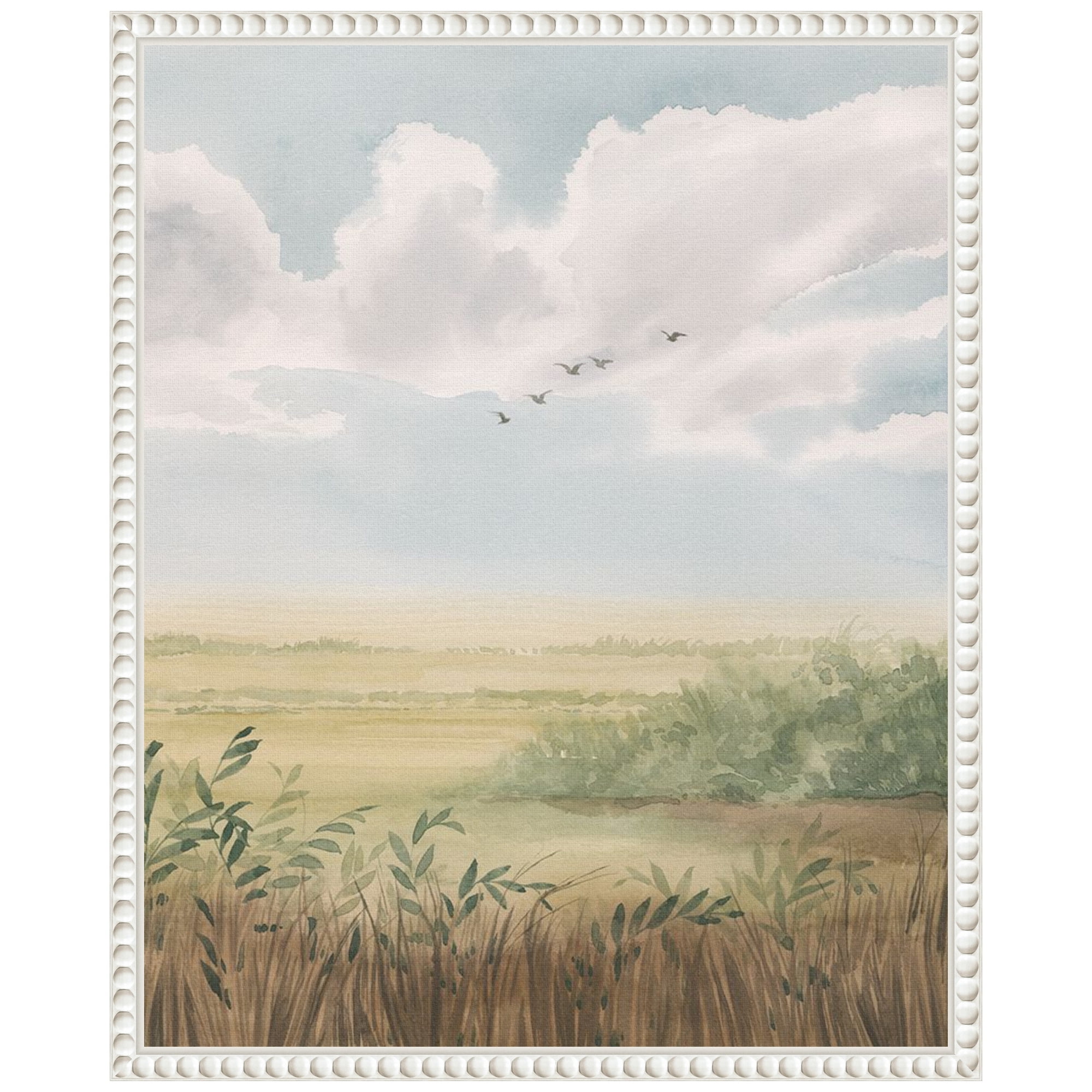 Clear Day Meadow II Scenic Landscape Canvas Print with White Floater Frame