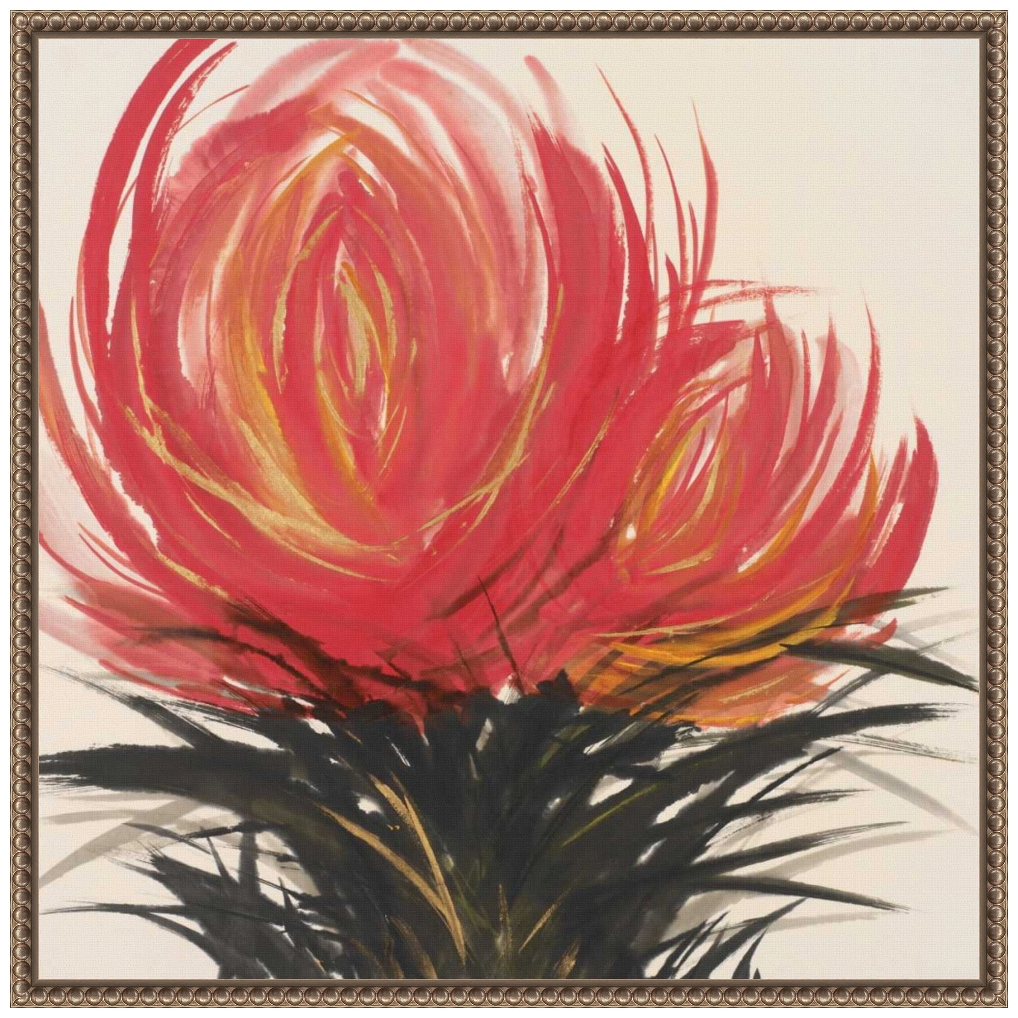 Clover Blossom II Red Floral Canvas Print with Bronze Frame