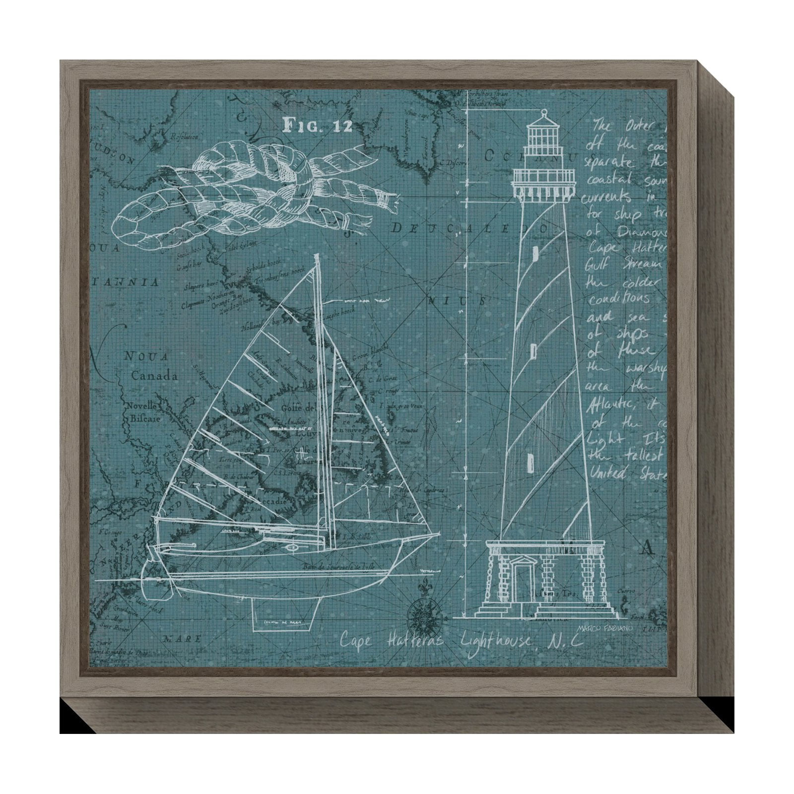 Coastal Blueprint III Blue Canvas Print with Grey Polystyrene Frame