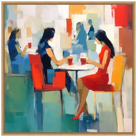 Amanti Art Coffee Break for Two Framed Canvas Wall Art Print