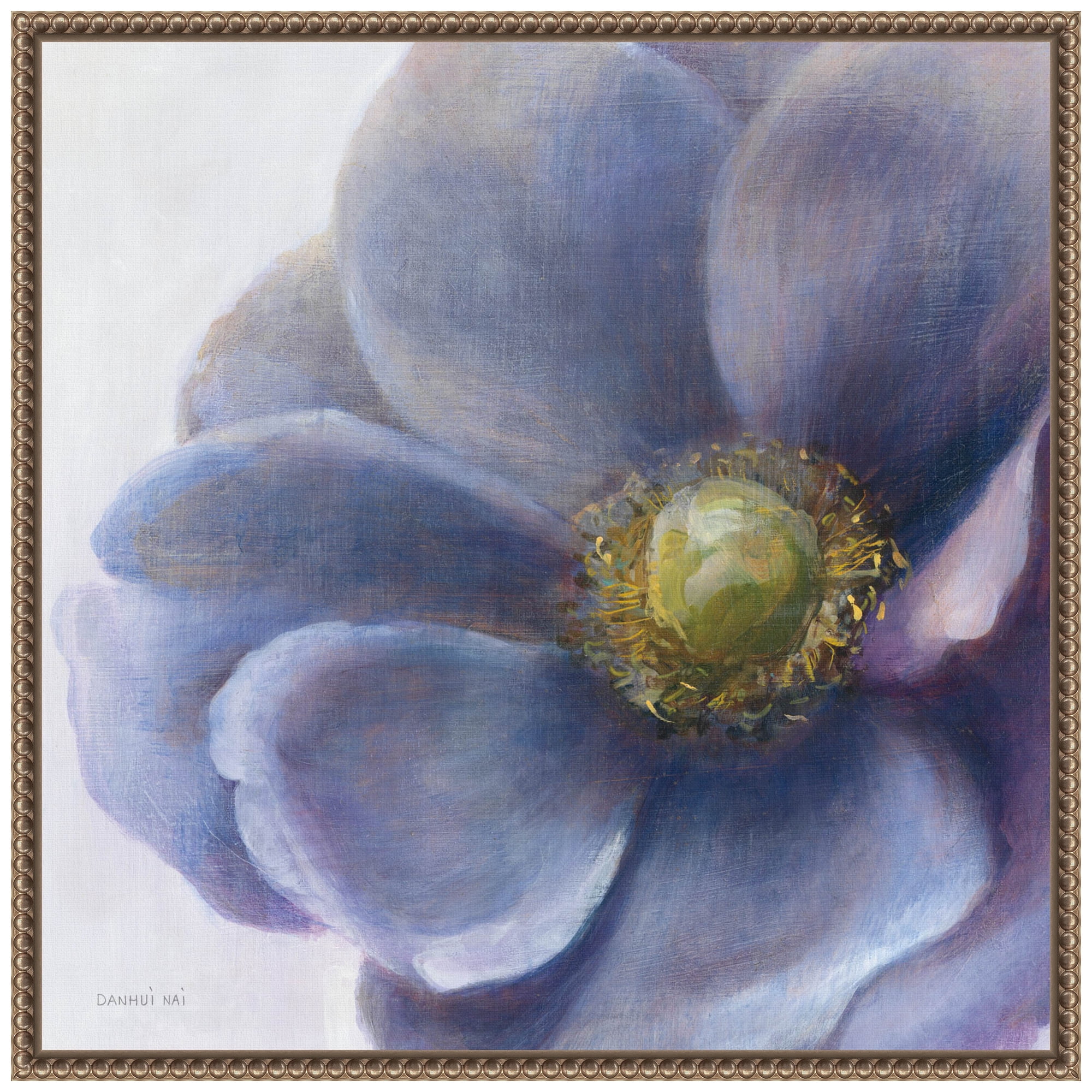 Purple and Yellow Anemone Botanical Canvas Art with Bronze Frame