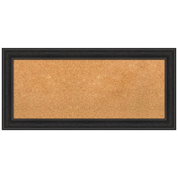 Amanti Art Natural Cork Board Framed Shipwreck Black Narrow Bulletin Board 34 in. x 16 in.