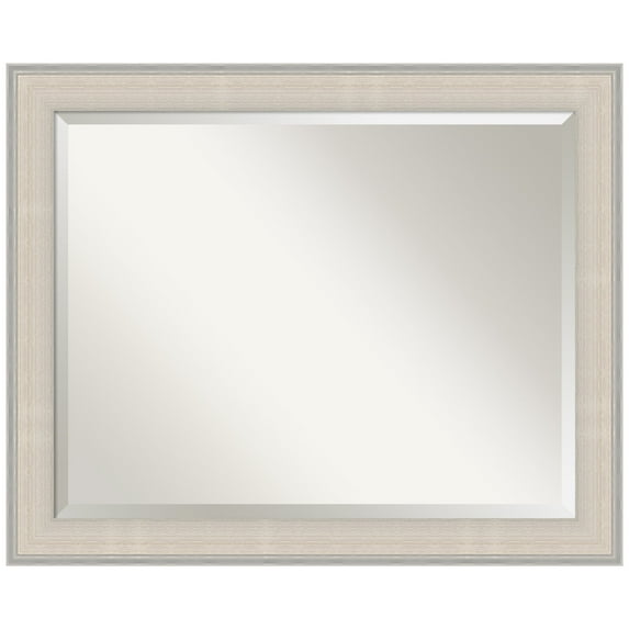 Amanti Art Cottage White Silver Beveled Wood Bathroom Wall Mirror