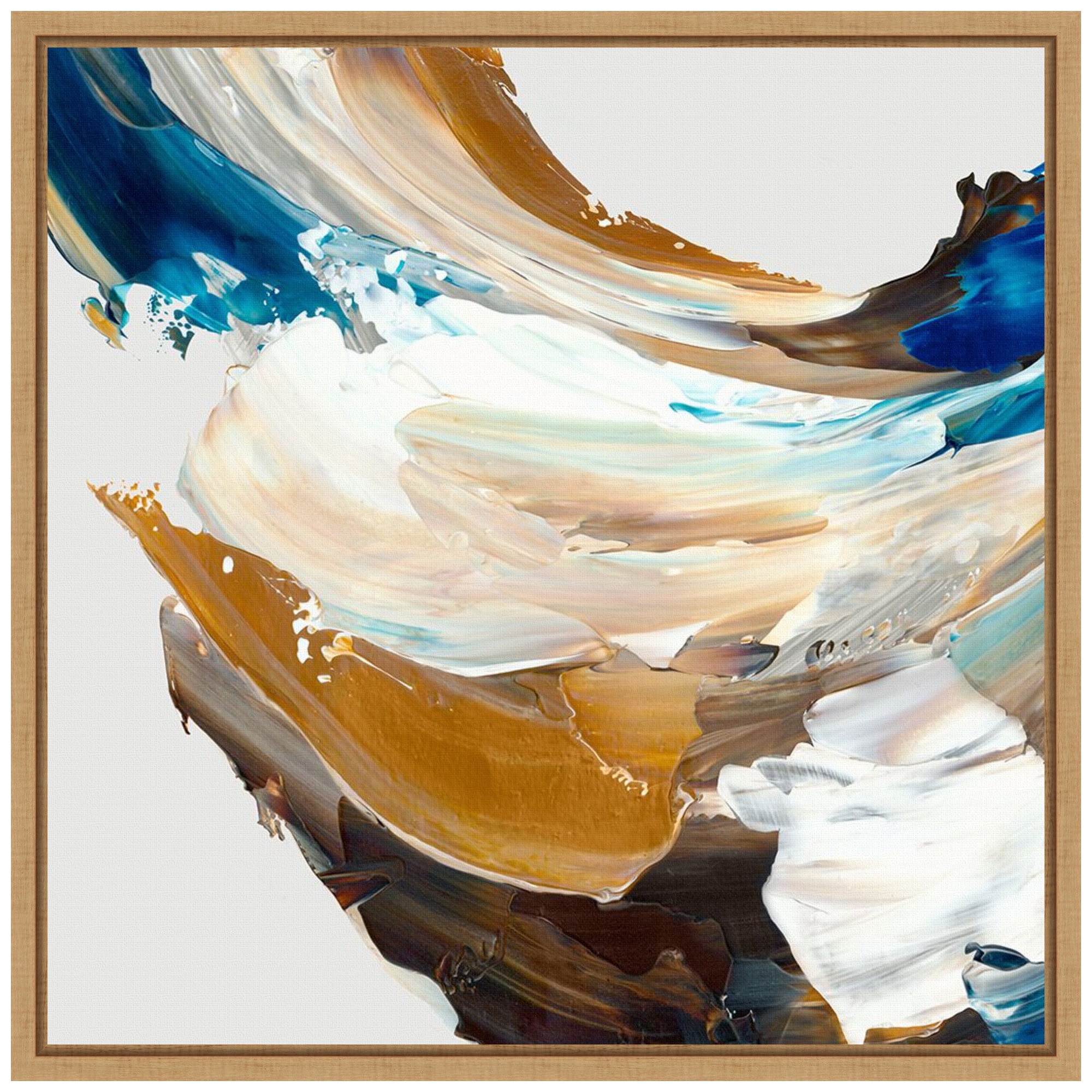 Crashing Blue Abstract Canvas Print with Sylvie Maple Frame