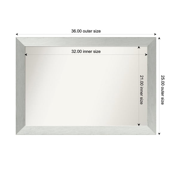 Amanti Art Custom Framed Wall and Bathroom Mirror (25 x 36 in.), Brushed Sterling Silver Frame