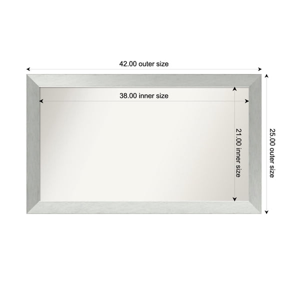 Amanti Art Custom Framed Wall and Bathroom Mirror (25 x 42 in.), Brushed Sterling Silver Frame