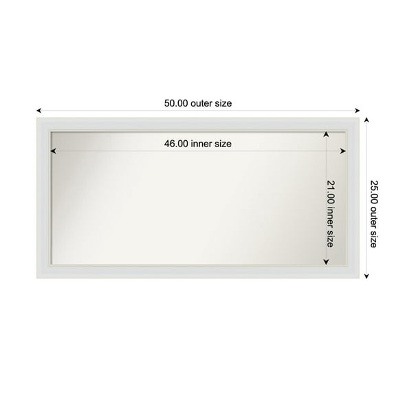 Amanti Art Custom Framed Wall and Bathroom Mirror (25 x 50 in.), Flair Soft White Frame