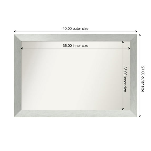 Amanti Art Custom Framed Wall and Bathroom Mirror (27 x 40 in.), Brushed Sterling Silver Frame