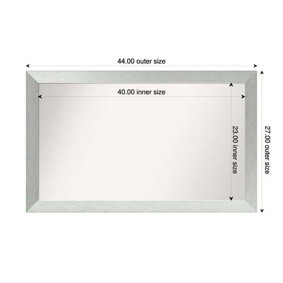 Amanti Art Custom Framed Wall and Bathroom Mirror (27 x 44 in.), Brushed Sterling Silver Frame