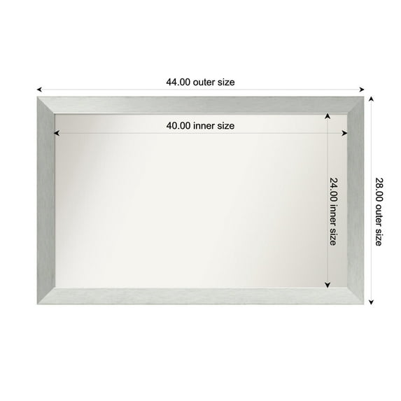 Amanti Art Custom Framed Wall and Bathroom Mirror (28 x 44 in.), Brushed Sterling Silver Frame