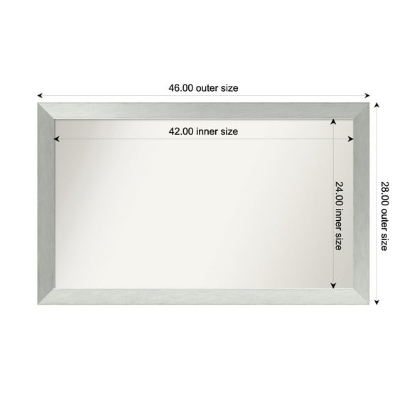 Amanti Art Custom Framed Wall and Bathroom Mirror (28 x 46 in.), Brushed Sterling Silver Frame