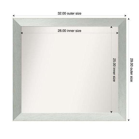 Amanti Art Custom Framed Wall and Bathroom Mirror (29 x 32 in.), Brushed Sterling Silver Frame
