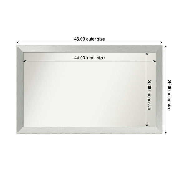 Amanti Art Custom Framed Wall and Bathroom Mirror (29 x 48 in.), Brushed Sterling Silver Frame