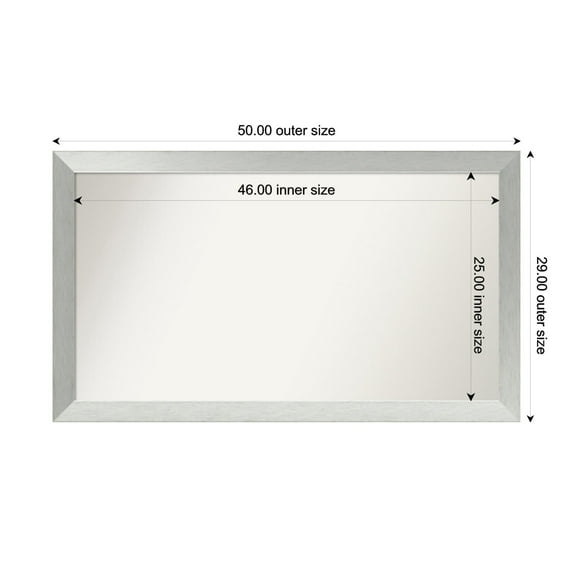 Amanti Art Custom Framed Wall and Bathroom Mirror (29 x 50 in.), Brushed Sterling Silver Frame