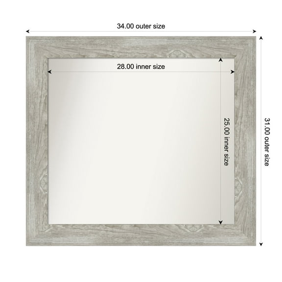 Amanti Art Custom Framed Wall and Bathroom Mirror (31 x 34 in.), Dove Greywash Frame
