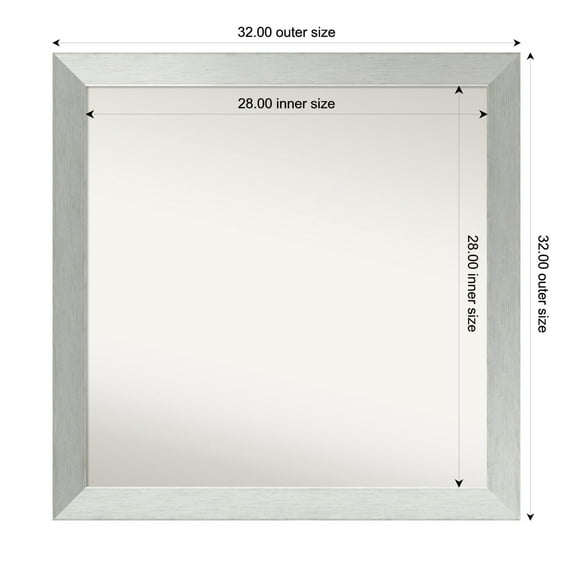 Amanti Art Custom Framed Wall and Bathroom Mirror (32 x 32 in.), Brushed Sterling Silver Frame