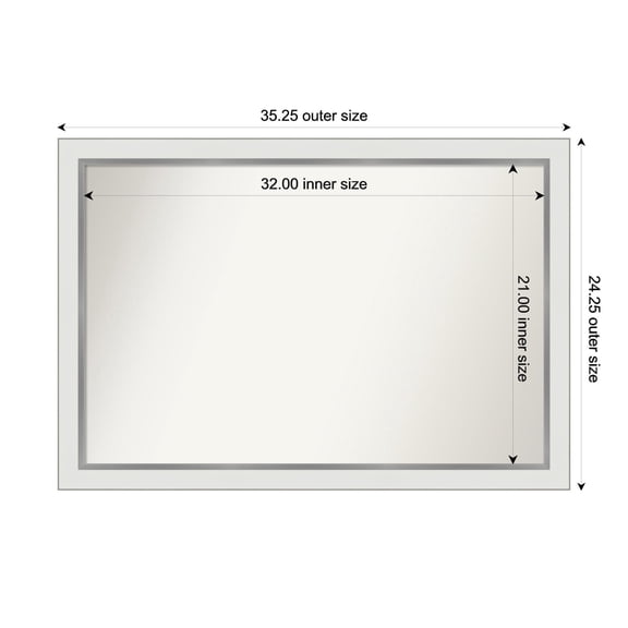 Amanti Art Custom Wall and Bathroom Mirror (24.25 x 35.25 in.), Eva White Silver Narrow Frame