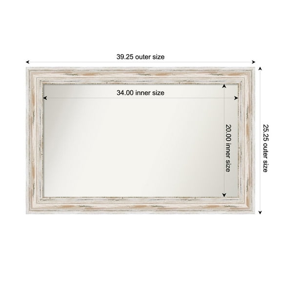 Amanti Art Custom Wall and Bathroom Mirror (25.25 x 39.25 in.), Alexandria White Wash Frame