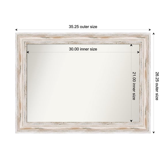 Amanti Art Custom Wall and Bathroom Mirror (26.25 x 35.25 in.), Alexandria White Wash Frame