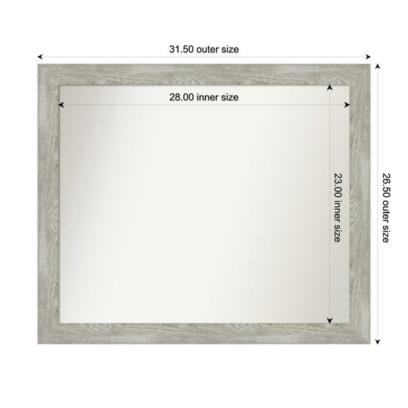 Amanti Art Custom Wall and Bathroom Mirror (26.5 x 31.5 in.), Dove Greywash Narrow Frame
