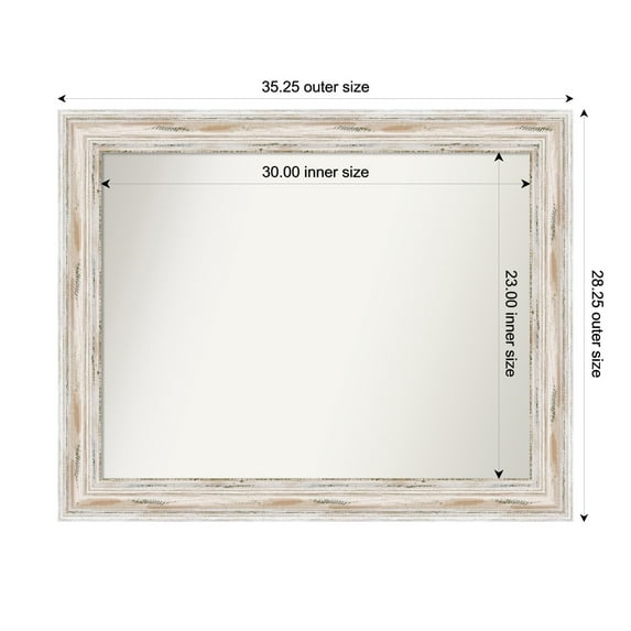 Amanti Art Custom Wall and Bathroom Mirror (28.25 x 35.25 in.), Alexandria White Wash Frame