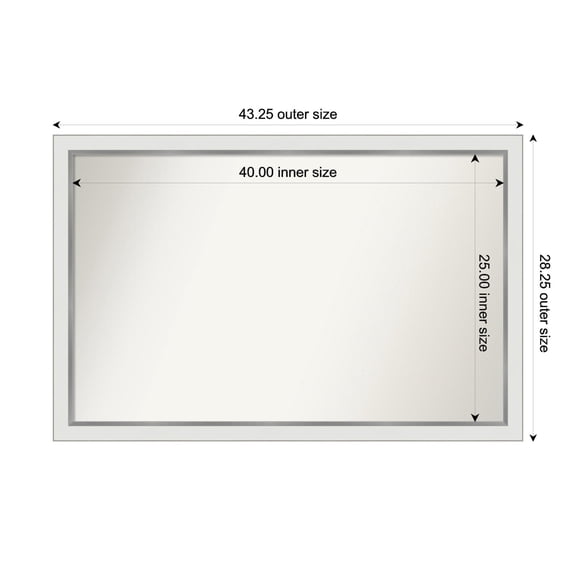 Amanti Art Custom Wall and Bathroom Mirror (28.25 x 43.25 in.), Eva White Silver Narrow Frame