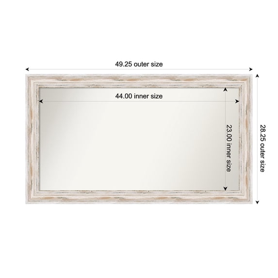 Amanti Art Custom Wall and Bathroom Mirror (28.25 x 49.25 in.), Alexandria White Wash Frame