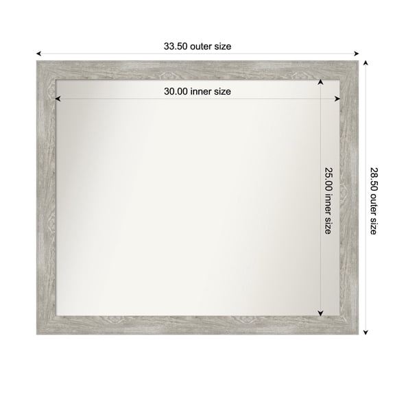 Amanti Art Custom Wall and Bathroom Mirror (28.5 x 33.5 in.), Dove Greywash Narrow Frame