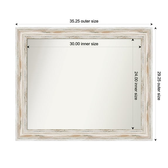 Amanti Art Custom Wall and Bathroom Mirror (29.25 x 35.25 in.), Alexandria White Wash Frame