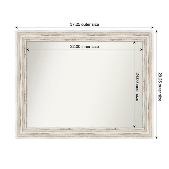 Amanti Art Custom Wall and Bathroom Mirror (29.25 x 37.25 in.), Alexandria White Wash Frame