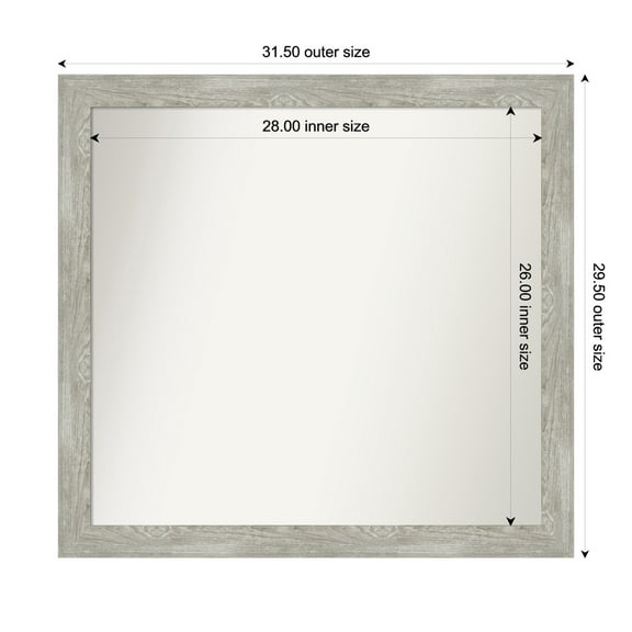 Amanti Art Custom Wall and Bathroom Mirror (29.5 x 31.5 in.), Dove Greywash Narrow Frame