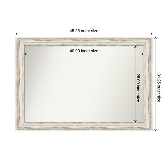 Amanti Art Custom Wall and Bathroom Mirror (31.25 x 45.25 in.), Alexandria White Wash Frame