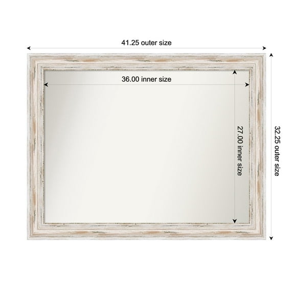 Amanti Art Custom Wall and Bathroom Mirror (32.25 x 41.25 in.), Alexandria White Wash Frame