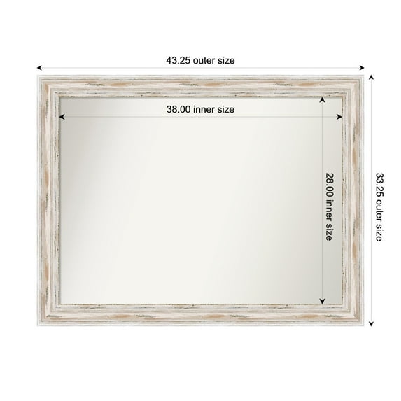Amanti Art Custom Wall and Bathroom Mirror (33.25 x 43.25 in.), Alexandria White Wash Frame