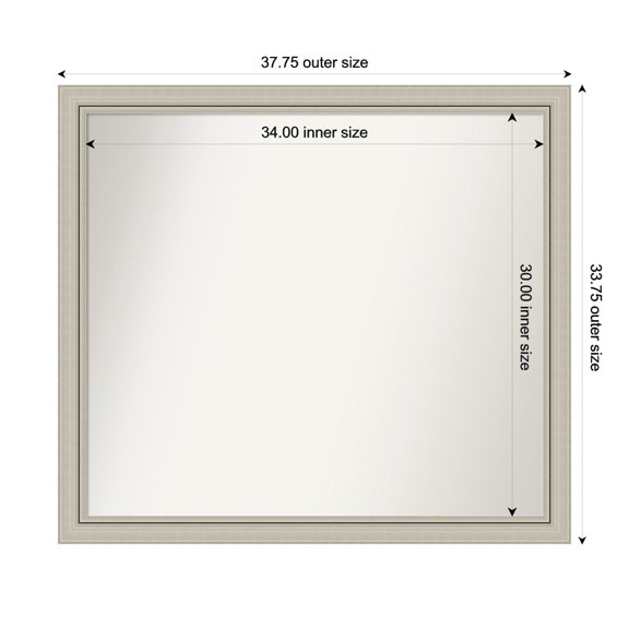 Amanti Art Custom Wall and Bathroom Mirror (33.75 x 37.75 in.), Romano Silver Narrow Frame