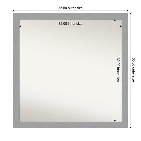 Amanti Art Custom Wall and Bathroom Mirror (35.5 x 35.5 in.), Brushed Nickel Frame