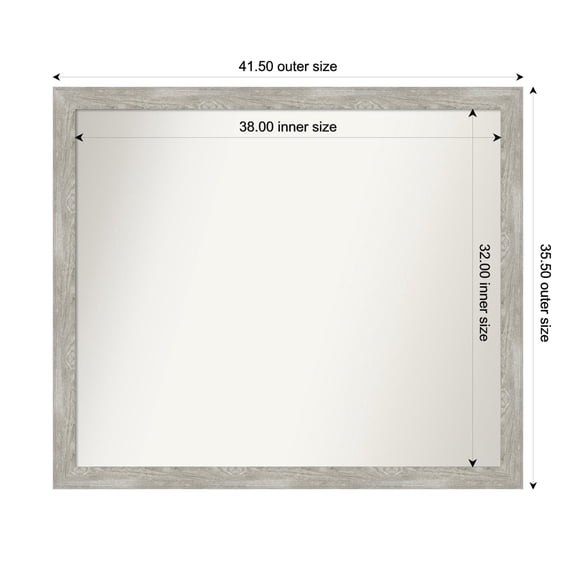 Amanti Art Custom Wall and Bathroom Mirror (35.5 x 41.5 in.), Dove Greywash Narrow Frame