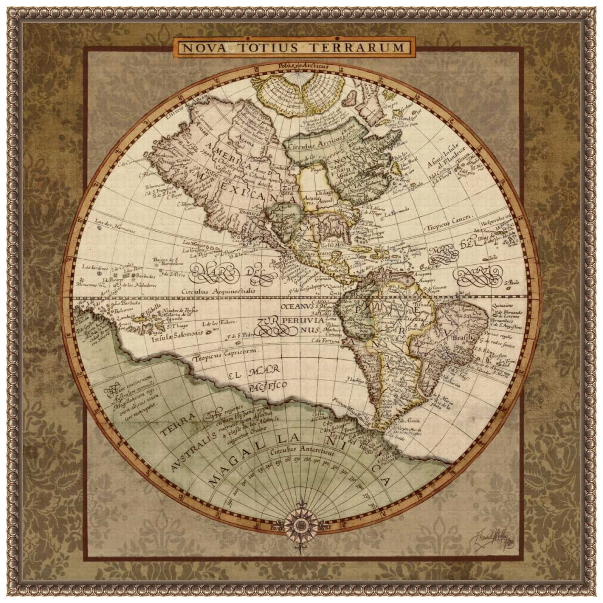 22"x22" Antique Bronze Framed World Map Canvas Print