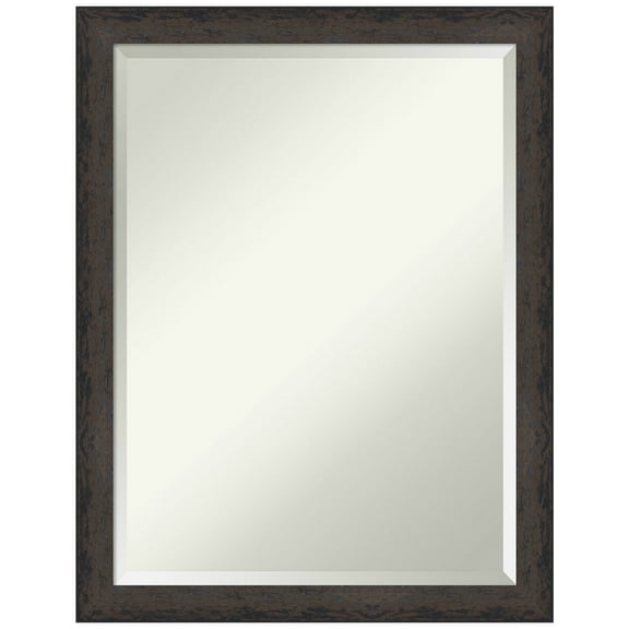 Amanti Art Dappled Black Brown Narrow Beveled Wood Bathroom Wall Mirror