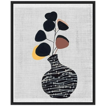 Amanti Art Decorated Vase with Plant I Framed Canvas Wall Art Print