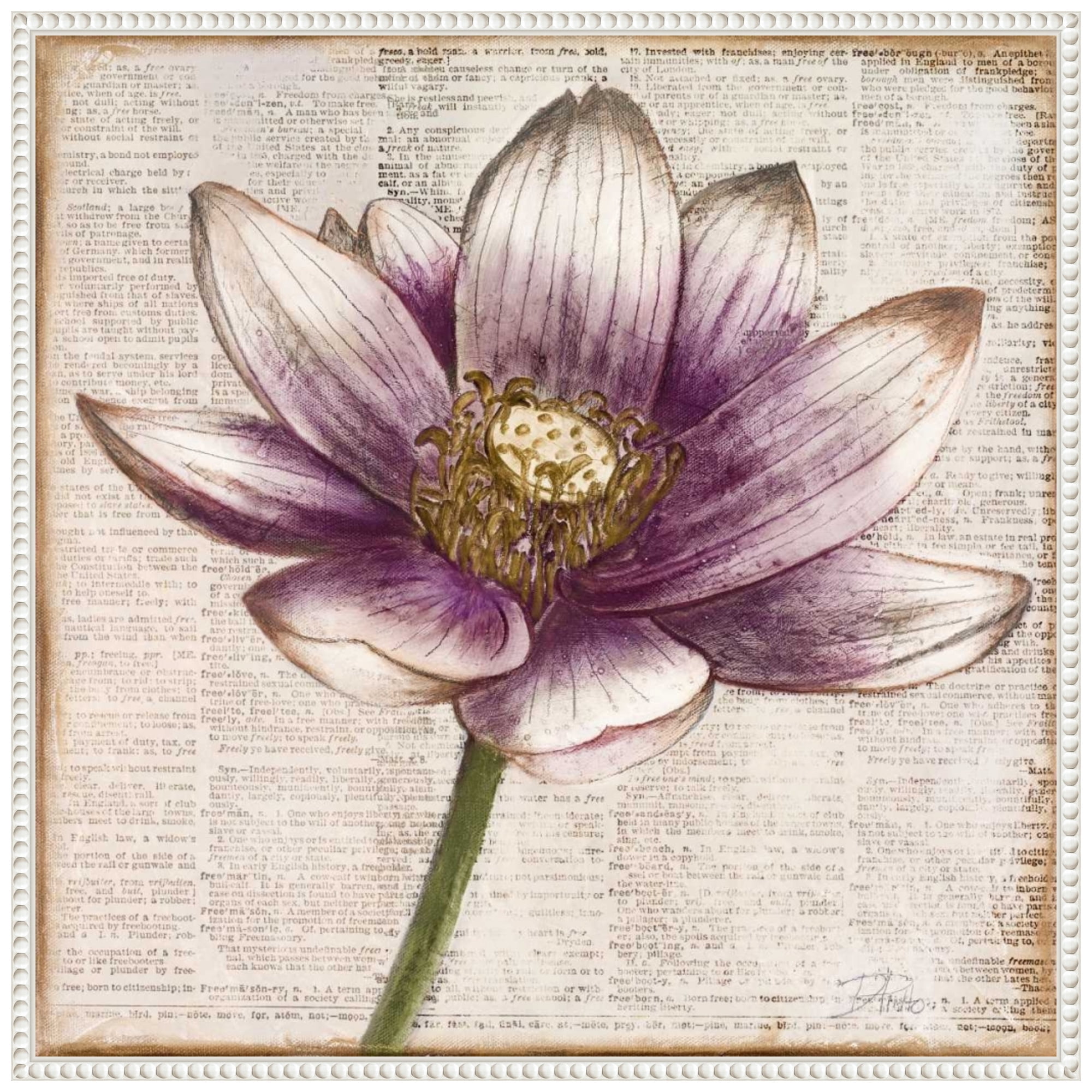 Purple Lotus Flower Beaded Framed Canvas Wall Art