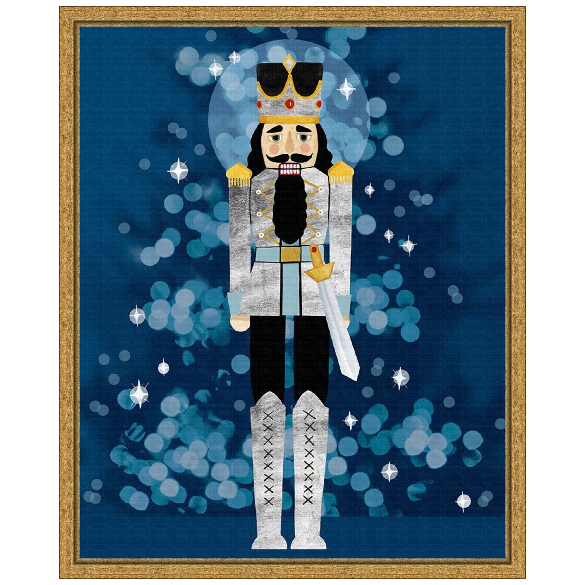 Grace Popp 16"x20" Silver and Blue Nutcracker Framed Canvas Art