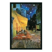 Amanti Art Cafe Terrace At Night 1888 by Vincent van Gogh Framed Wall Art Print (25 in. W x 37 in. H), Simply Satin Black Frame